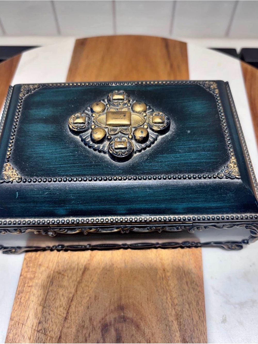 Vintage Teal and Gold Jewelry Box